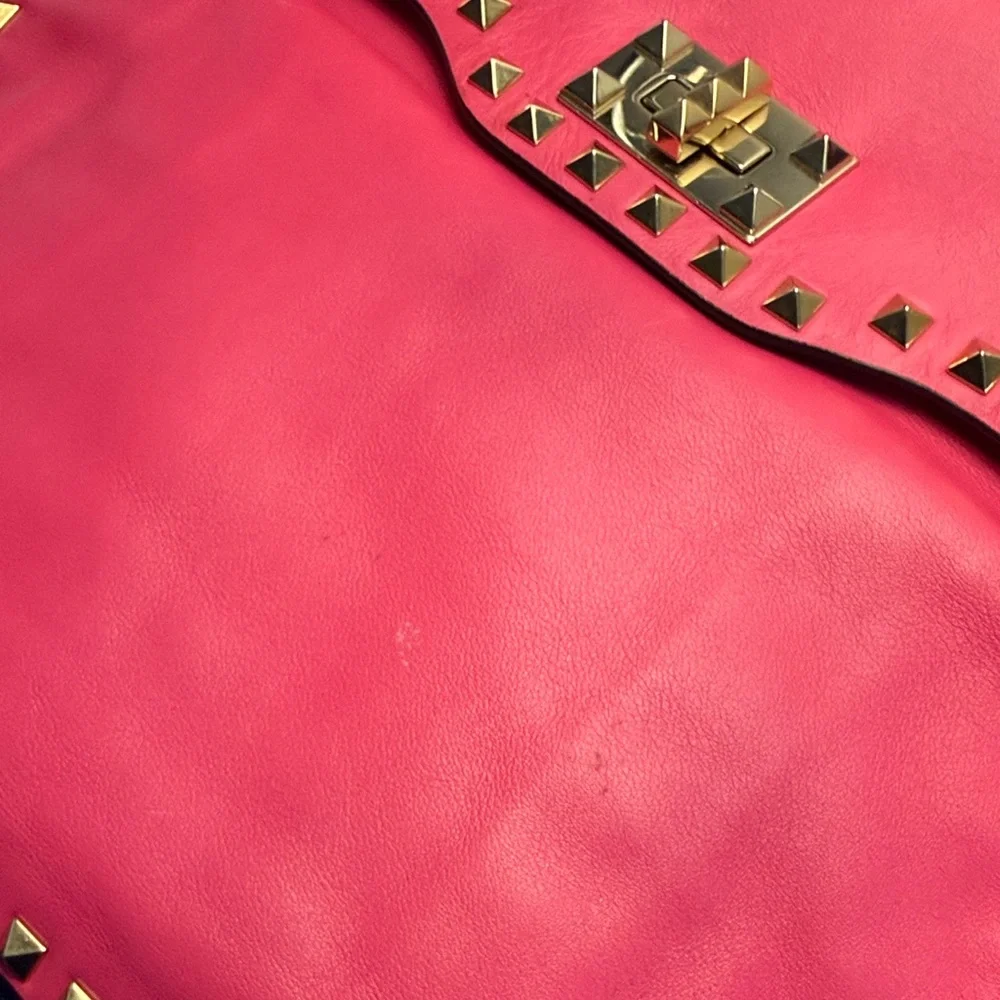 Valentino Garavani Gold & Pink Studded Handbag with Removable Crossbody Strap - Picture 9 of 16